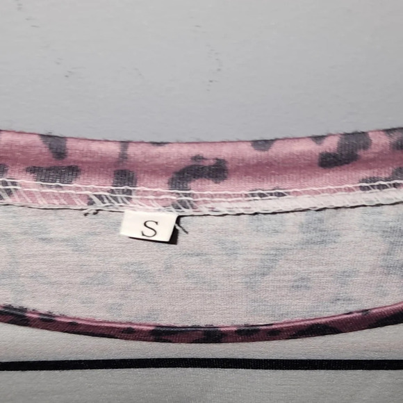 Small Striped & Pink Cheetah Print Blouse - Picture 3 of 6